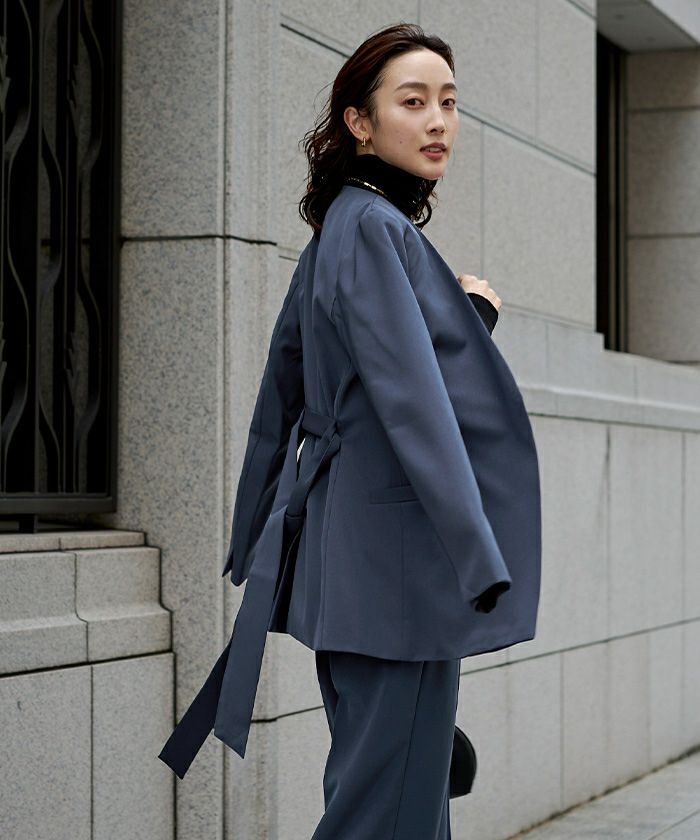 ベルト付ノーカラージャケット | ur 