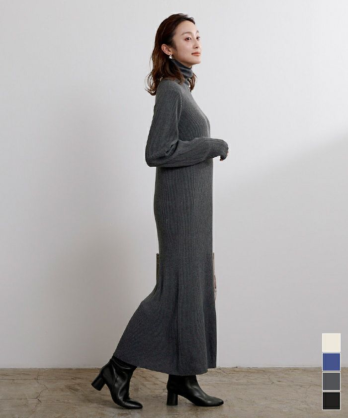 48 漕ぎ着け PUPULA ププラ ハイネック ロング ティアード ワンピース 