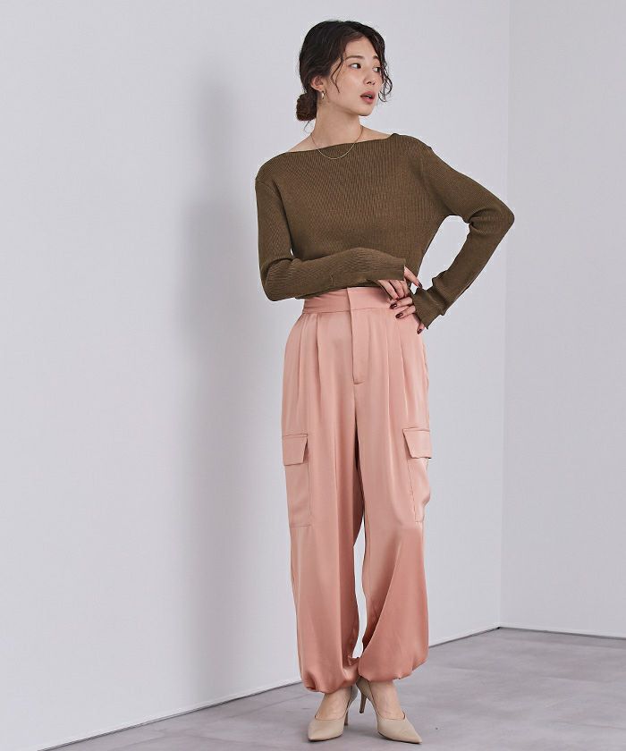 累計販売数1万枚突破！】ボートネックスリットスリーブリブニット