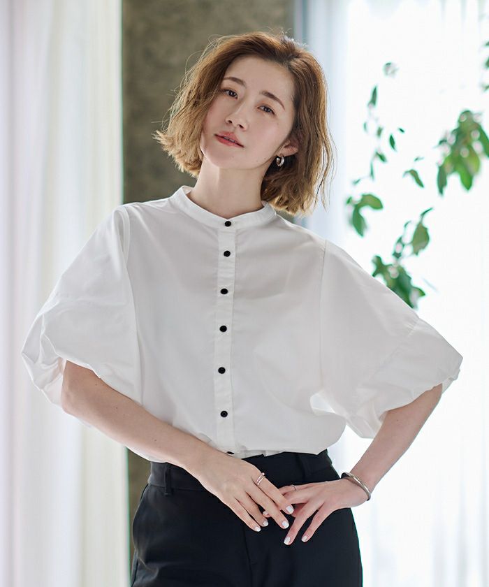 新品同様★Drawer コットンバルーンスリーブシャツ 36 ホワイト '23年 新品同様☆Drawer コットンバルーンスリーブシャツ 36 ホワイト '23年