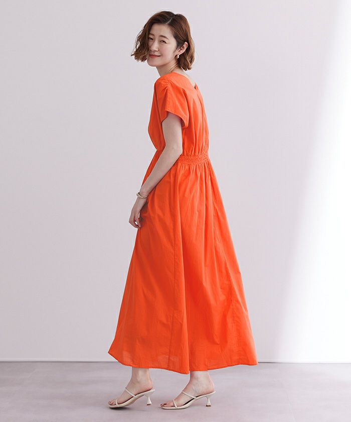 コットンVネックフレンチスリーブワンピース | ur 