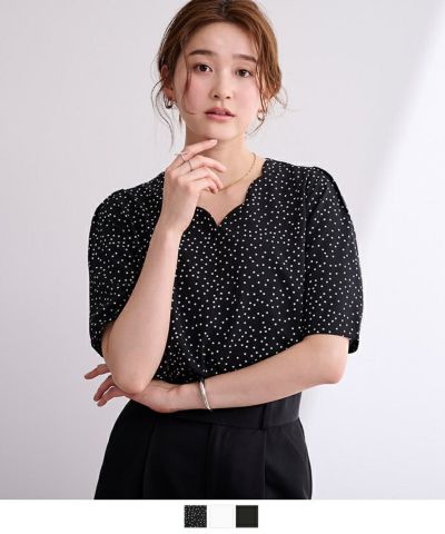 高い素材 Vネックスカラップタックスリーブトップス【メール便可／60 トップス