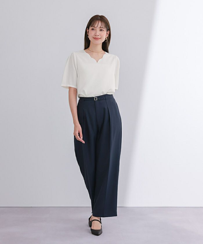 トップス YuU Vネックスカラップタックスリーブトップス【メール便可／60