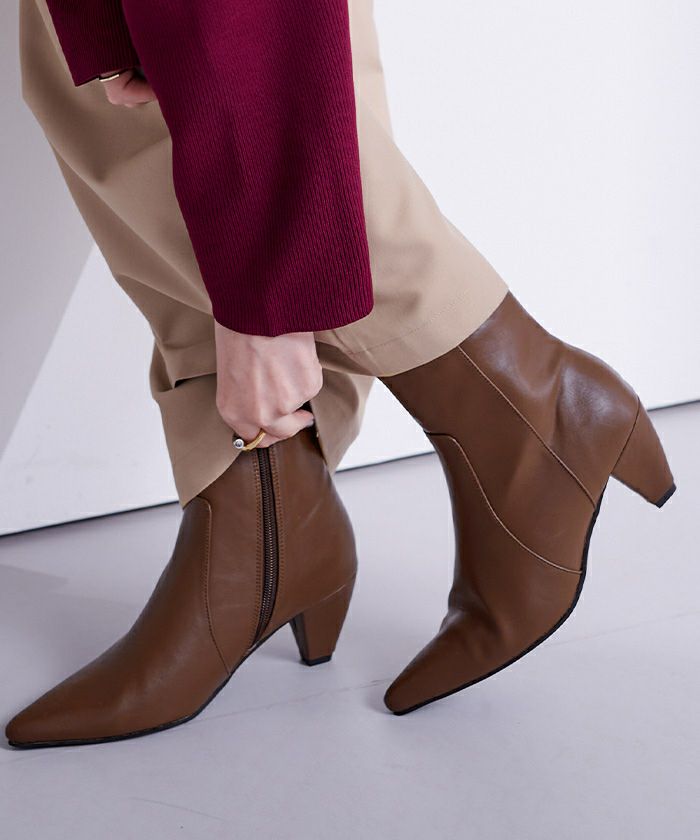 6.5cmヒールポインテッドトゥショートブーツ | ur 