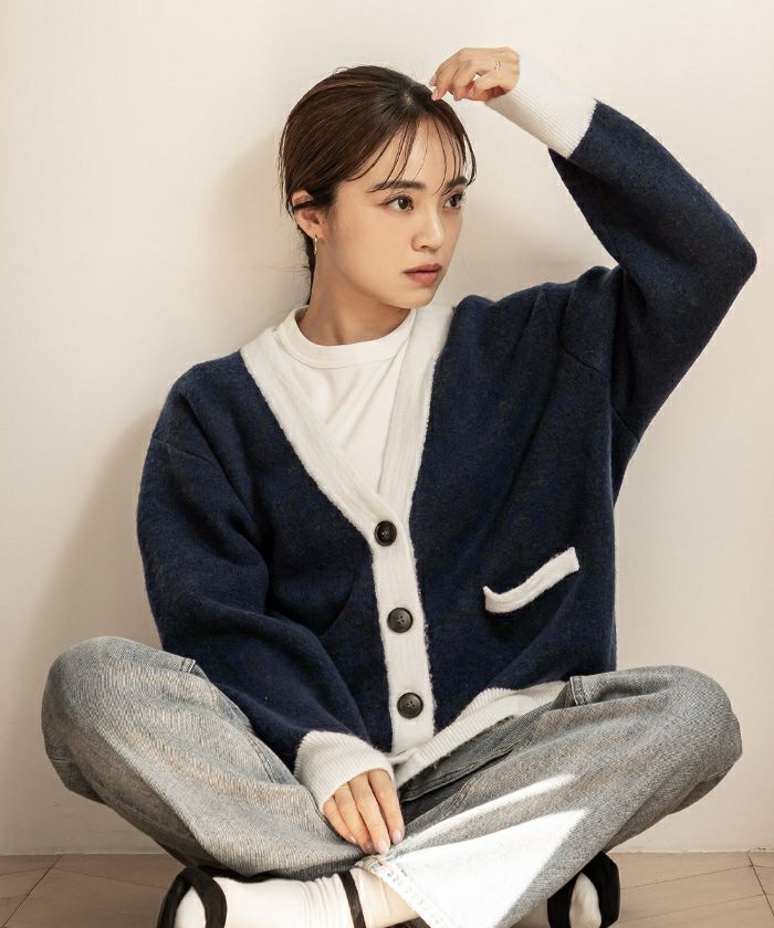 バイカラーニットカーディガン | ur 