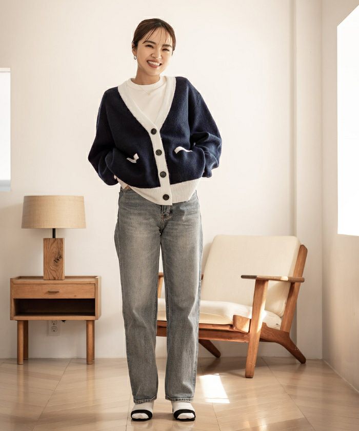 バイカラーニットカーディガン | ur 