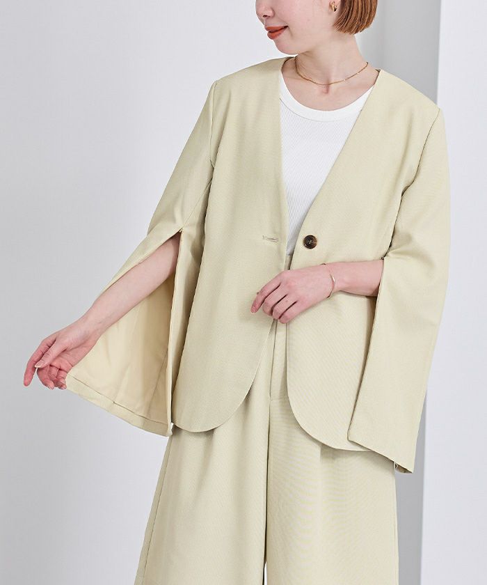 ベルト付ノーカラージャケット | ur 