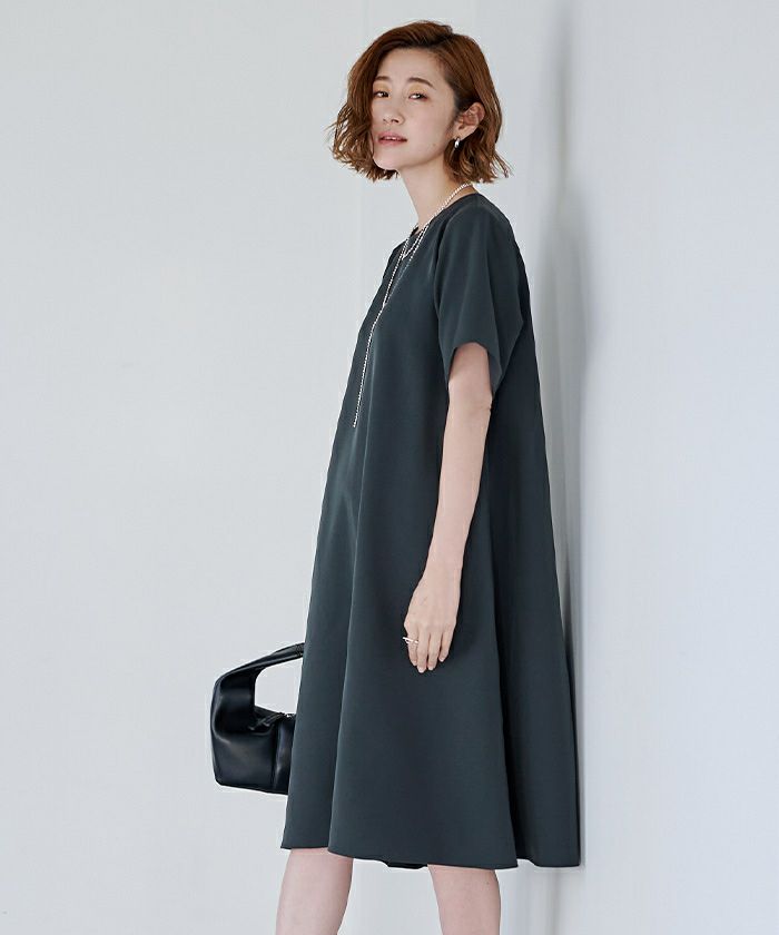 ワンピース ミニスカート ラウンドネック リボン 可愛い Aライン 7/22再入荷! ネックリボンフラワー総レースフリルAラインミニ