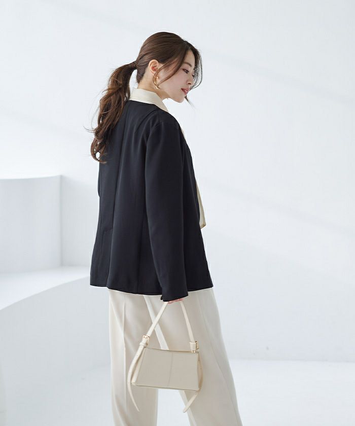 ETHOSENS ノーカラーダブルジャケット ブラウン ETHOSENS ノーカラー