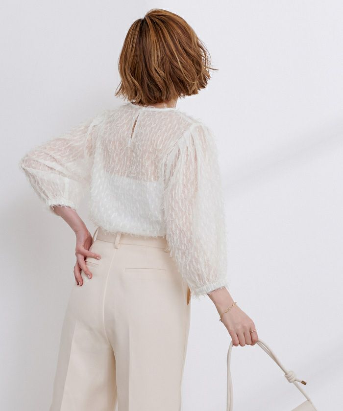 TIBI ボリュームスリーブトップス フリンジドビーボリュームスリーブトップス【メール便可／100