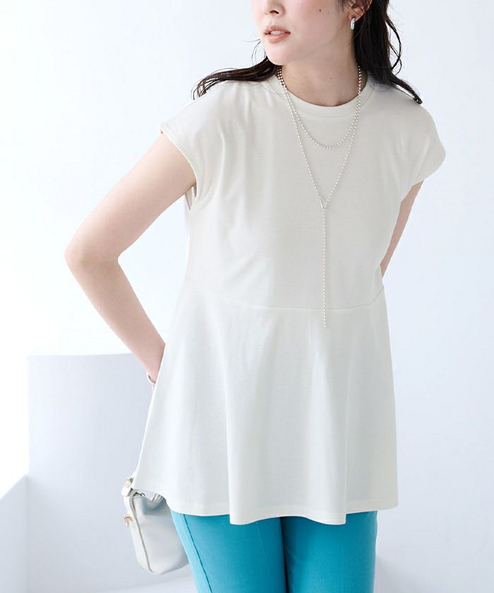 汗染み防止ペプラムフレンチスリーブTシャツ【メール便可／70