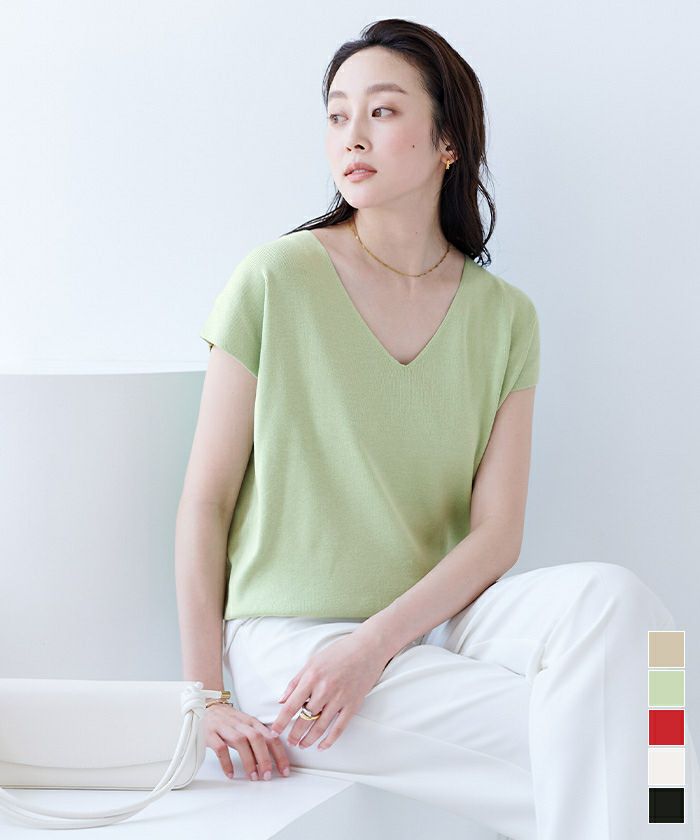 ビューティアンドユース　Vネックフレンチスリーブニット BEAUTY&YOUTH UNITED ARROWS Vネック フレンチスリーブ ニット