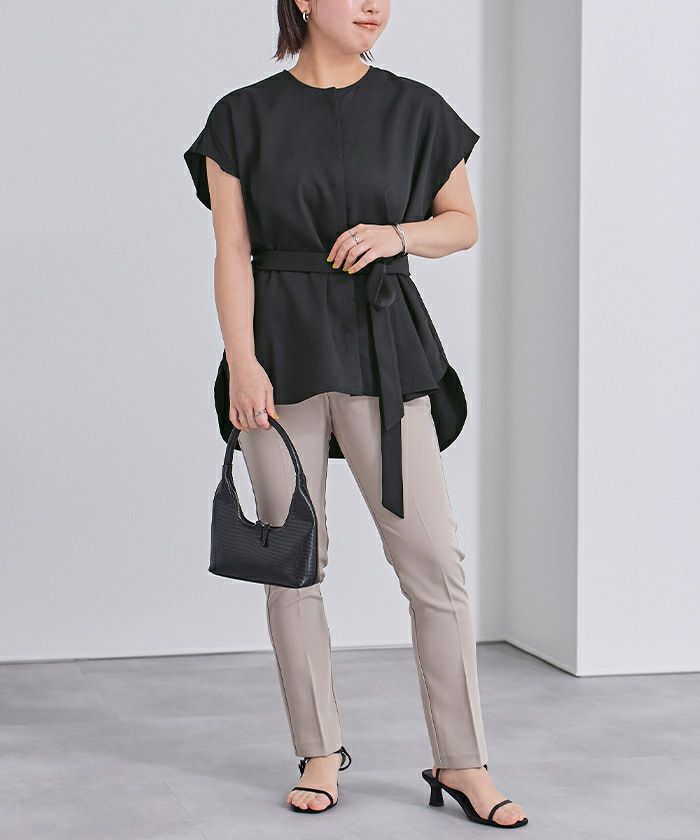 フレンチスリーブショルダータックノーカラーブラウス | ur's（ユアーズ）