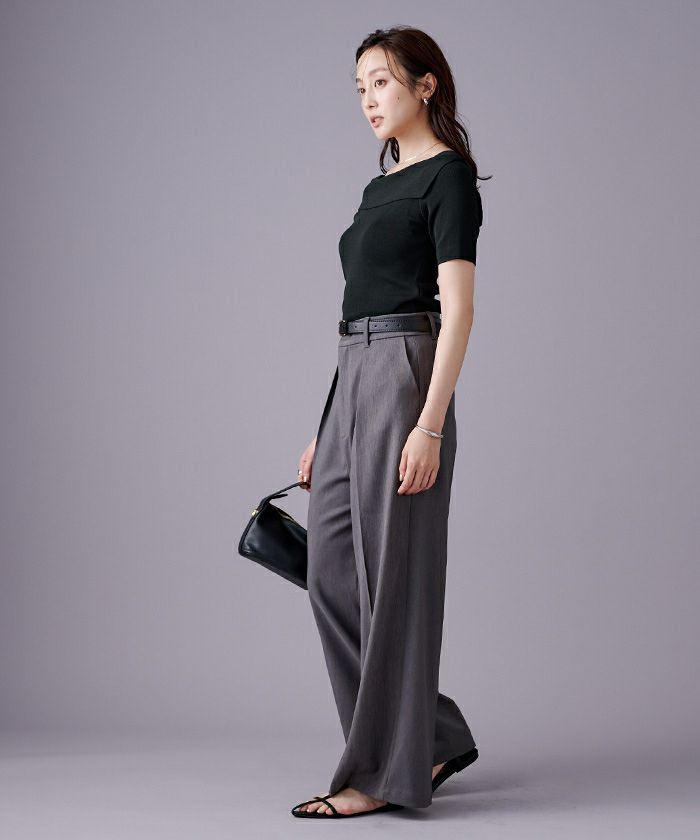 ひでこ　Cニット　グレー デコルテデザインニット【メール便可／50】 | ur's（ユアーズ）