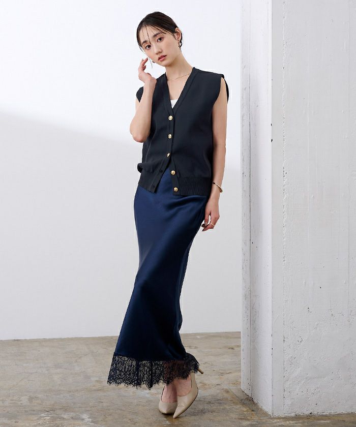 ゴールド釦コクーンニットベスト【メール便可／100】 | ur's（ユアーズ）