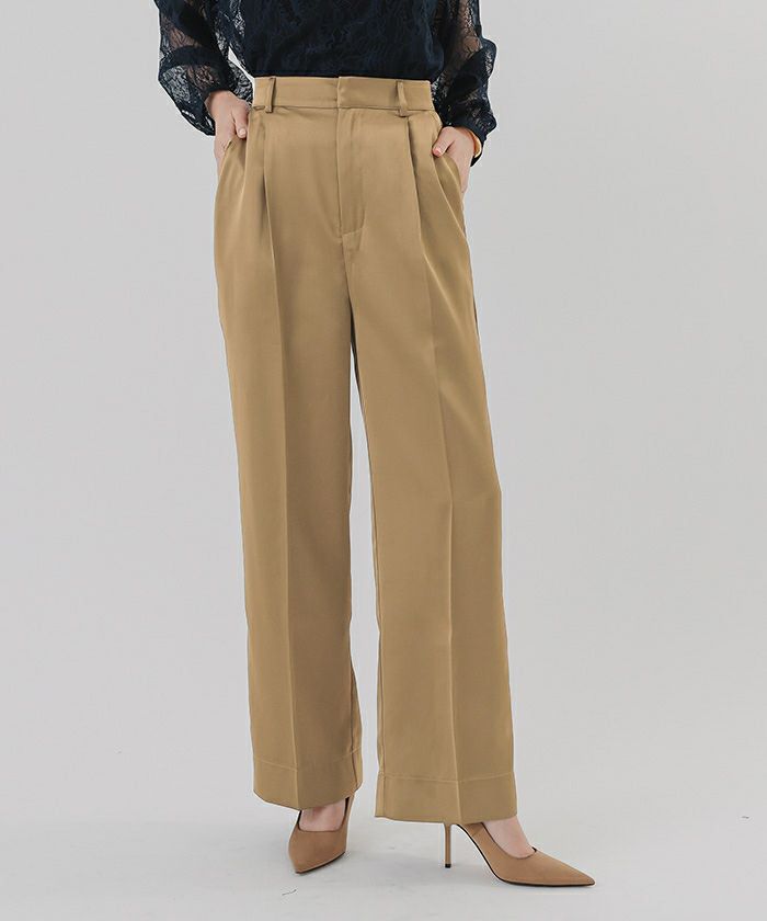 アニュアンス anuans ダブルサテンサイドタックパンツ ホワイト anuans