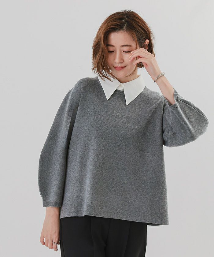つけ襟付ランタンスリーブニット | ur 