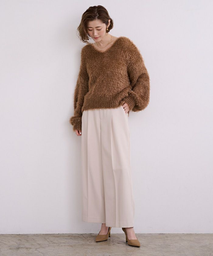 Vネックオーバーサイズシアーローゲージニット | ur's（ユアーズ）