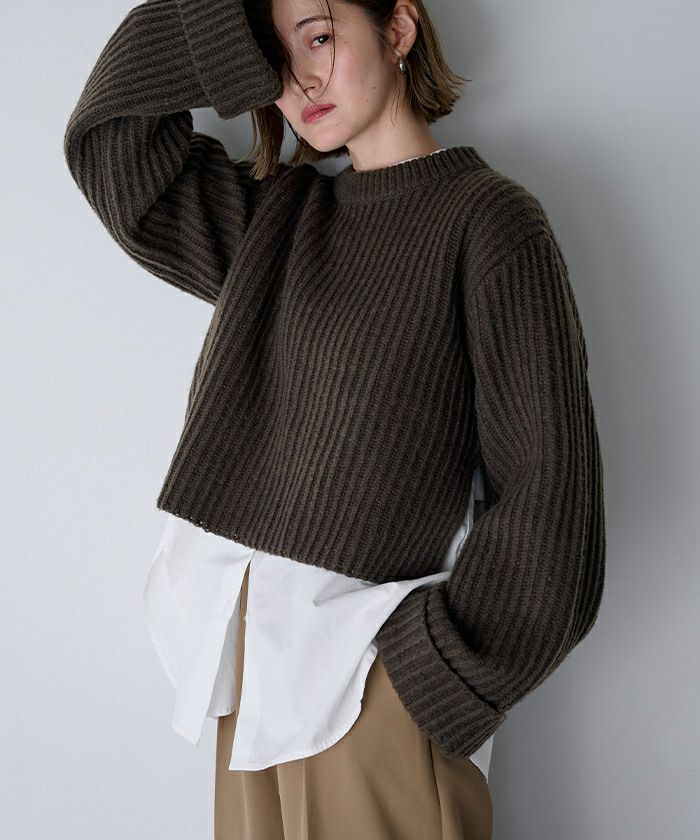 クルーネックダブルカフスワイドニット | ur 