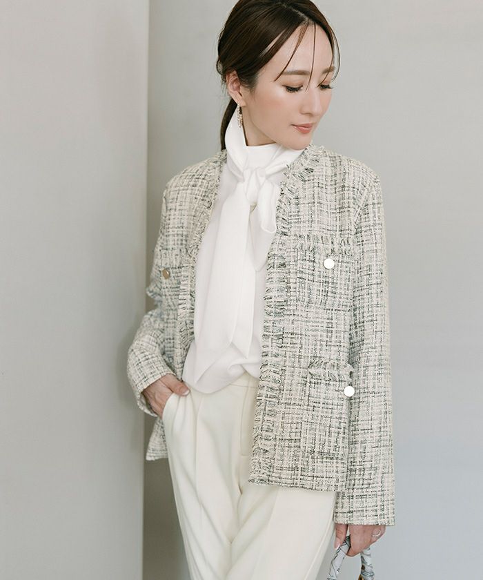 フリンジツイードノーカラージャケット レビュー | ur 