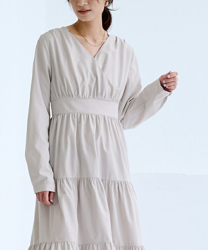ナノユニバースLUSANA ゼブラカシュクールミモレ丈ティアードワンピース ナノユニバースLUSANA ゼブラカシュクールミモレ丈ティアード