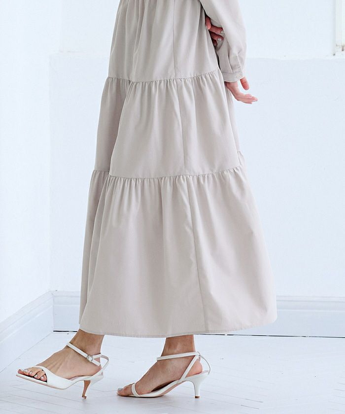 ナノユニバースLUSANA ゼブラカシュクールミモレ丈ティアードワンピース ナノユニバースLUSANA ゼブラカシュクールミモレ丈ティアード