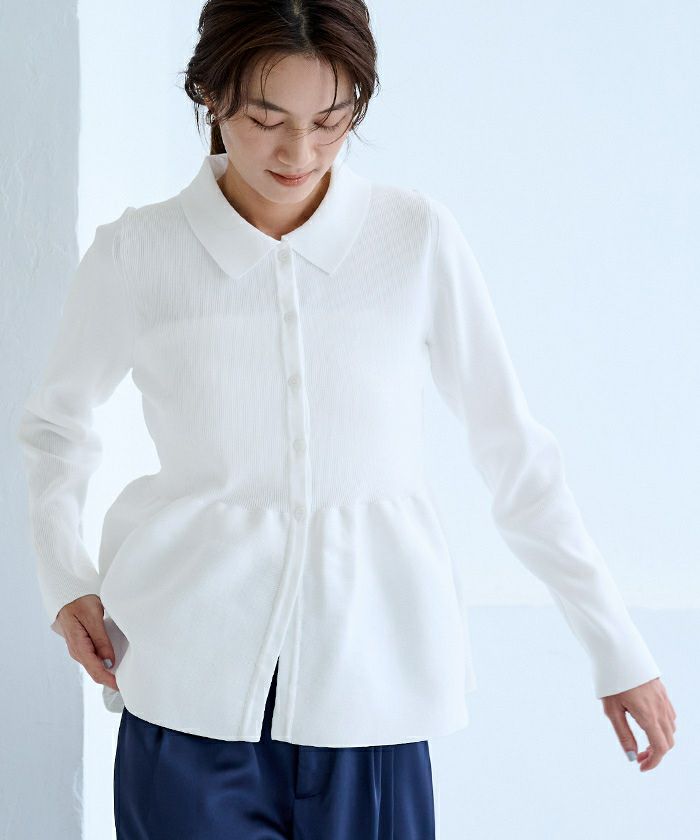 AMELY by La-gemme］ペプラム 襟付き 2way ダンボールニット 七