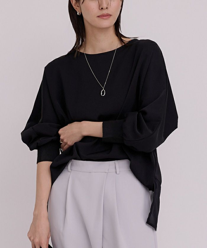 ドルマンスリーブボートネック裾シアーブラウス【メール便可／100  