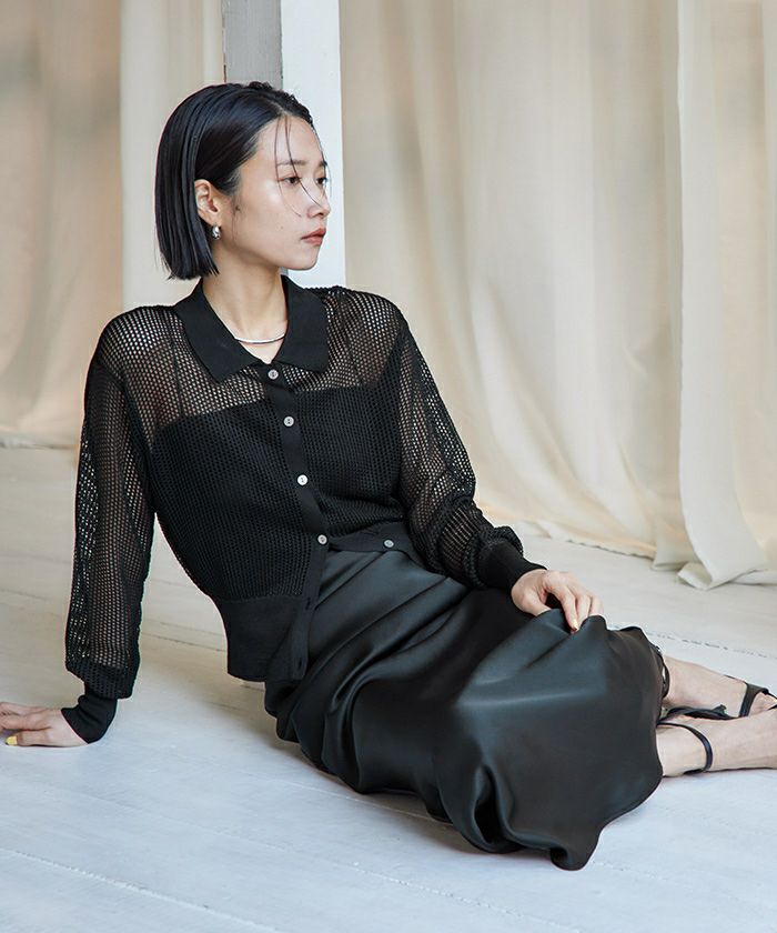 ニットカーディガン メッシュニット ユニセックス L1541 GLOBAL WORK カーディガン メッシュニットZIPカーデ/309341