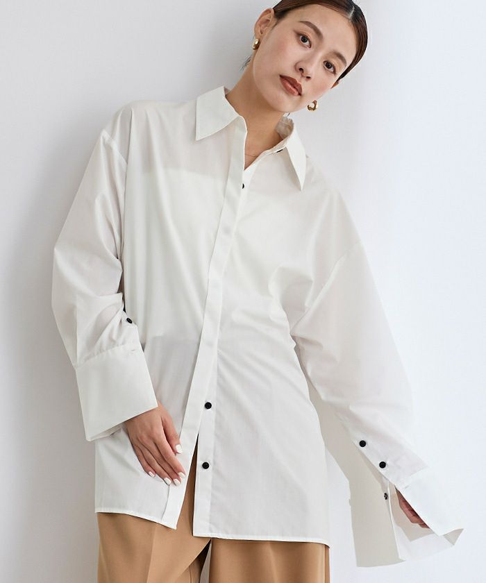 レディース ワイドカフス ショートシャツ Demi-Luxe BEAMS（デミルクス ビームス）の「ワイドカフス ショート