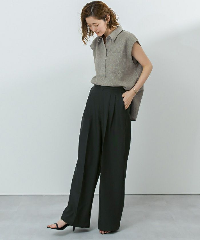 リネンライクサイドベルトデザインタックワイドパンツ | ur's（ユアーズ）