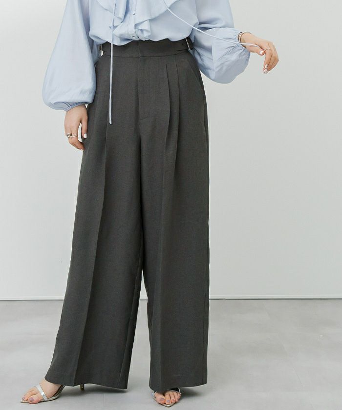 リネンライクサイドベルトデザインタックワイドパンツ | ur's（ユアーズ）