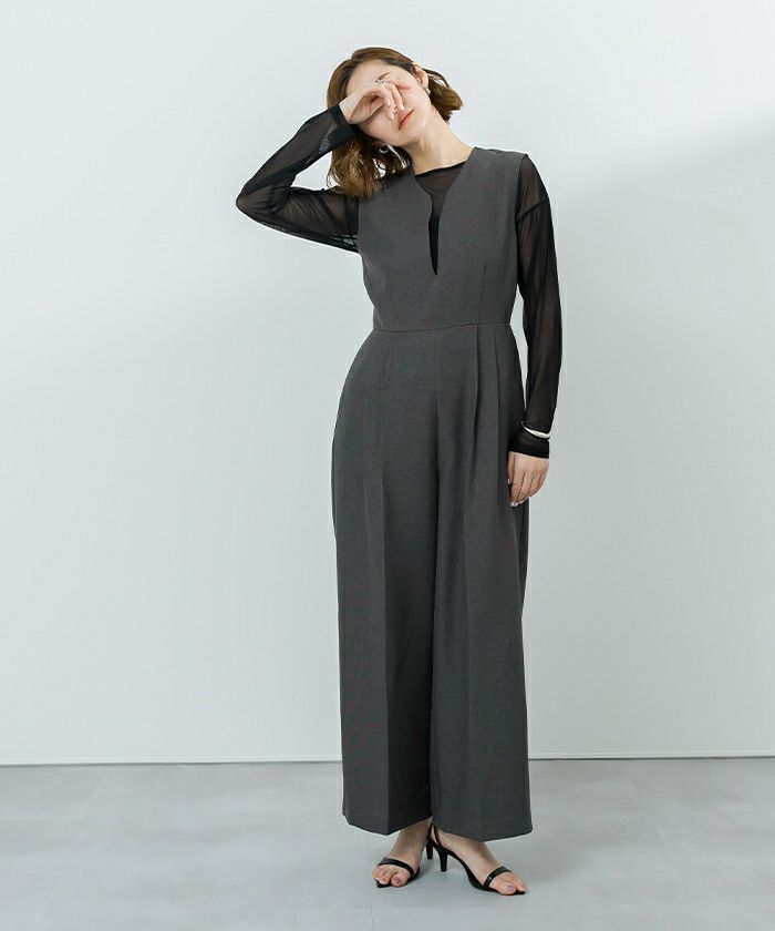 リネンライクディープハートネックオールインワン | ur's（ユアーズ）