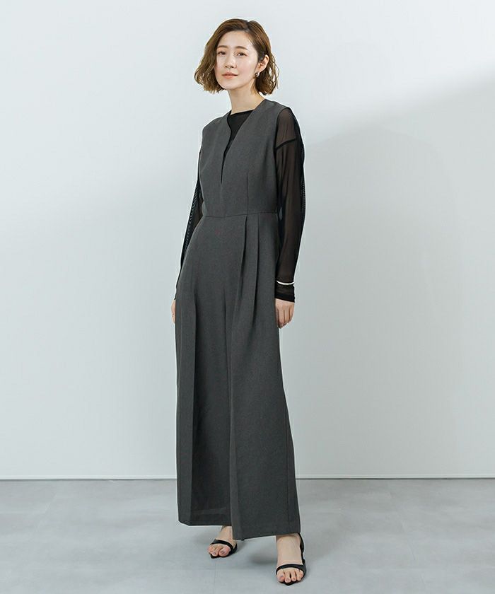 リネンライクディープハートネックオールインワン | ur's（ユアーズ）