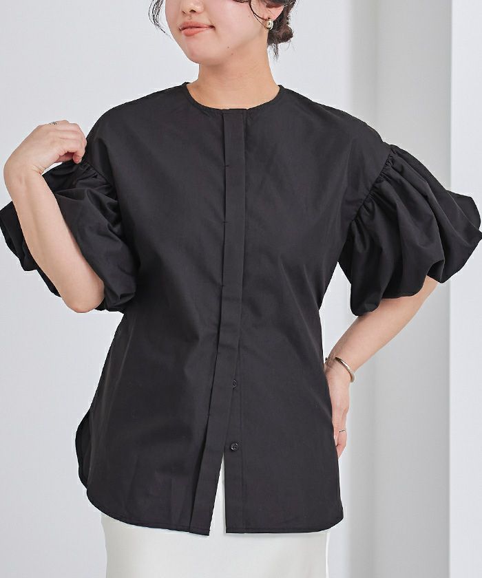 JILSANDER ホワイト レイヤードデザイン ノーカラーブラウス