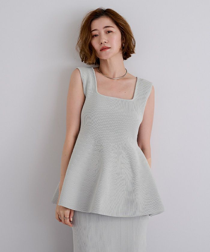 前後2wayスポンディッシュスクエアネックペプラムニット | ur's