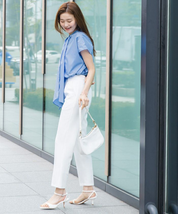 バンドカラーデザインボウタイオーバーサイズブラウス【メール便可／80