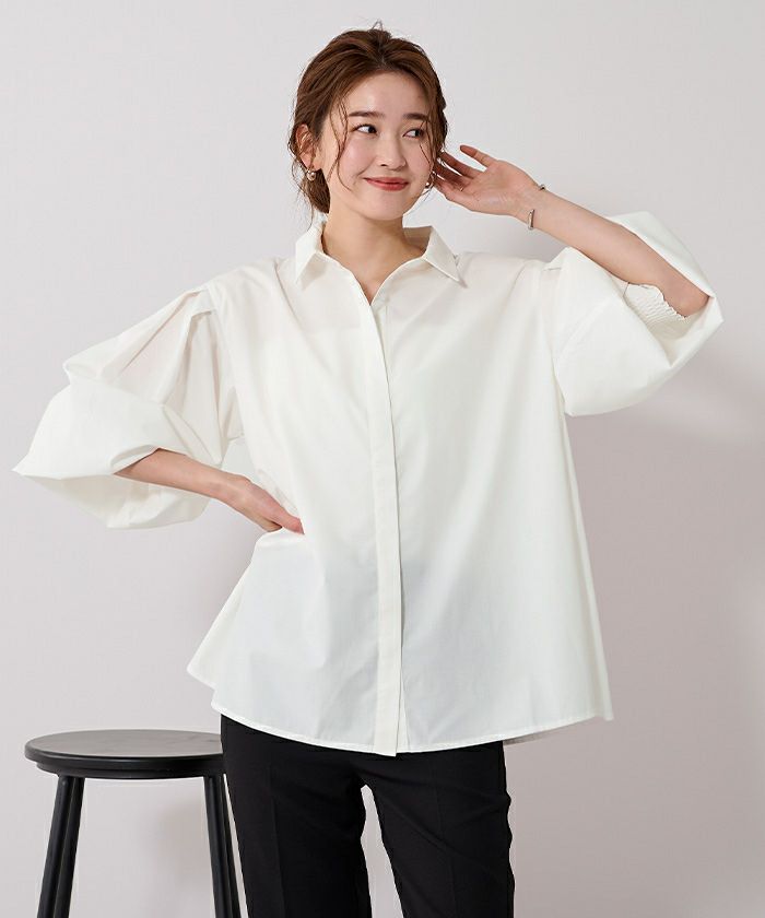 スタンダードカラーボリュームスリーブフレアシャツ【メール便可／100