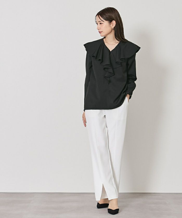 【新品未使用】ルーニー ラッフルブラウス ホワイトVネックトップス Vネックラッフルブラウス(38 BROWN): トップス｜PMbox P&M