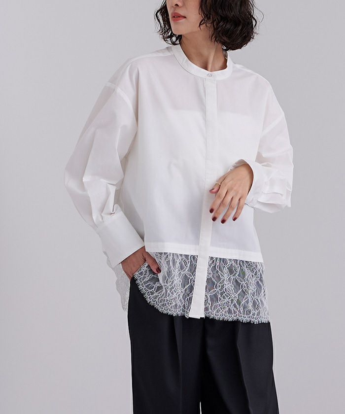 パープルレース付き襟 ホワイトTシャツ　S 楽天市場】 レースビッグ襟付き半袖カットソーTシャツ [C5479