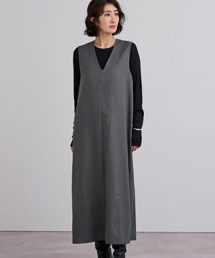 ソフトツイルディープVネックIラインワンピース | ur's（ユアーズ）