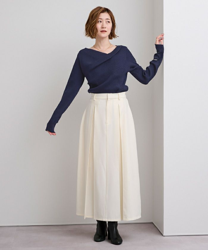 Noble オフショルダーリブニット ホワイト NOBLE（ノーブル） ニット セーター クロスリブオフショルダーニット