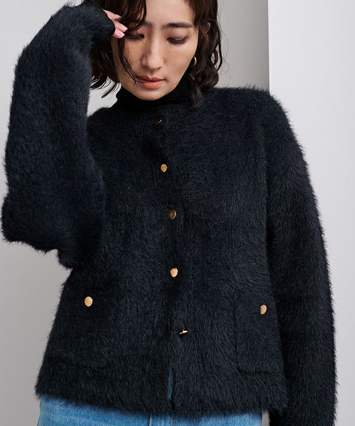 ゴールド釦シャギーニットカーディガン | ur's（ユアーズ）