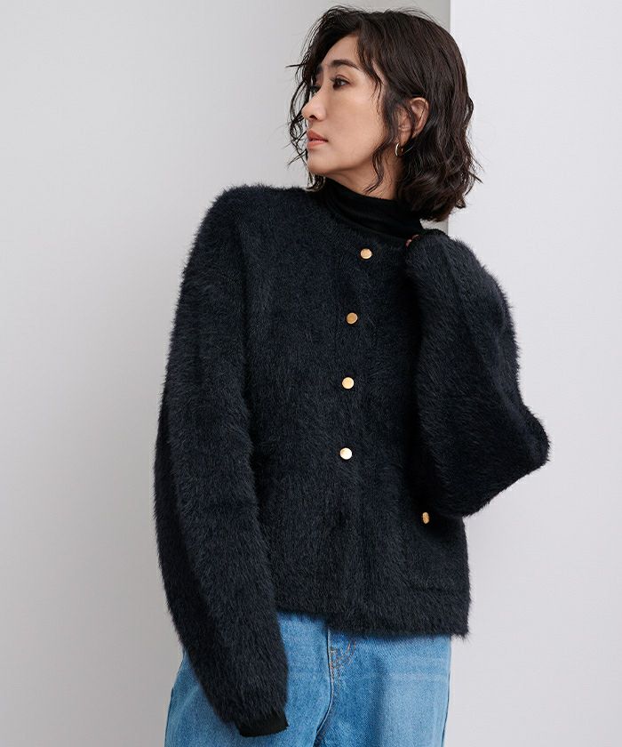 ゴールド釦シャギーニットカーディガン | ur's（ユアーズ）