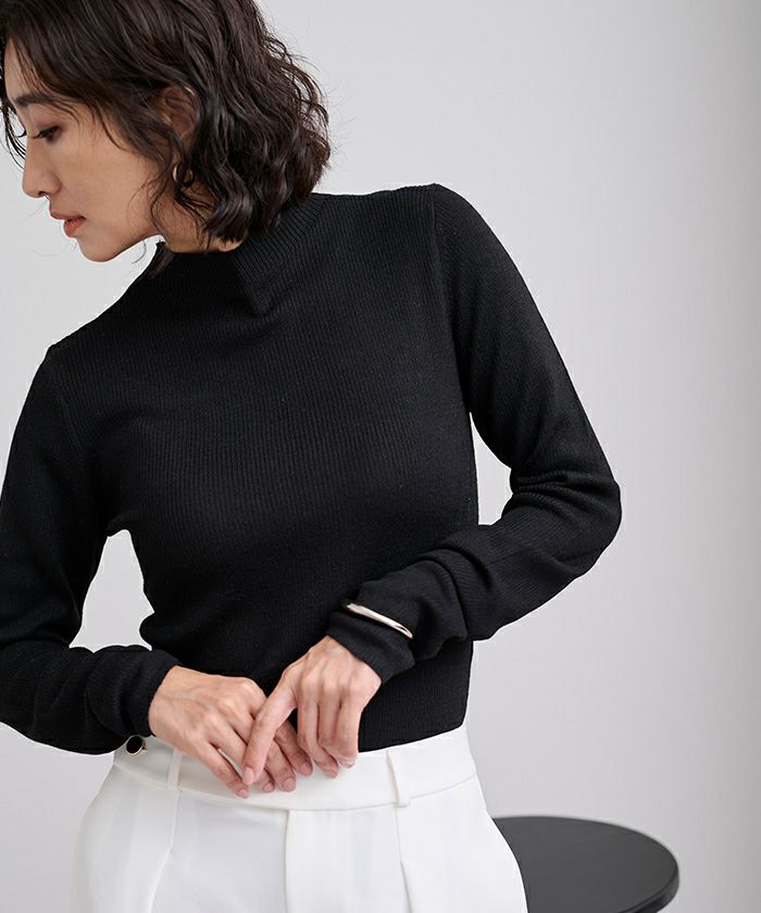 チクチクしないウールブレンドプチハイネックリブニット | ur's