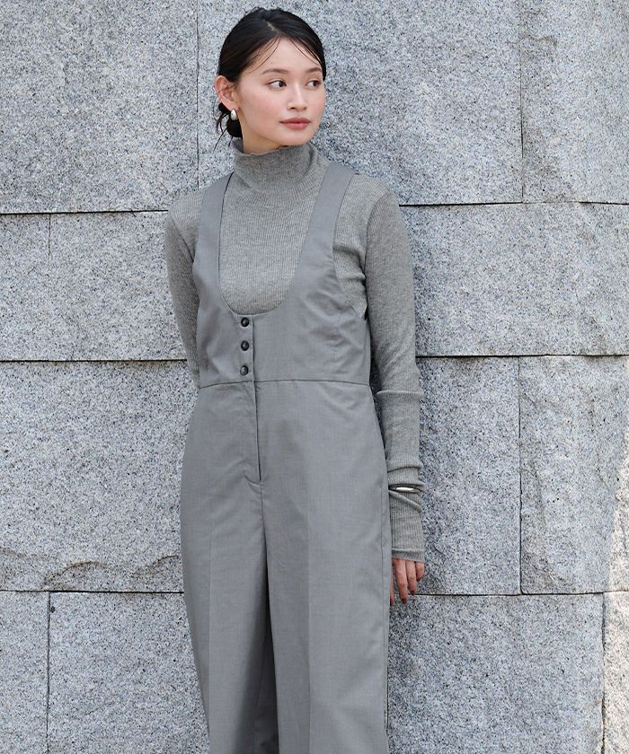 OUR グレー サロペット ディープラウンドネックサロペット | ur's（ユアーズ）