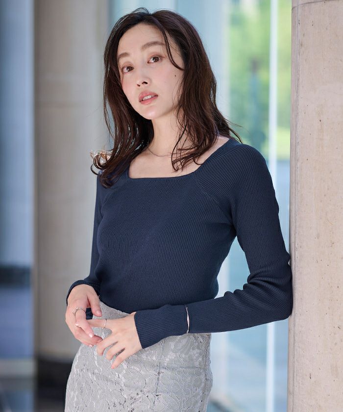 スクエアネックラグランスリーブリブニット | ur's（ユアーズ）