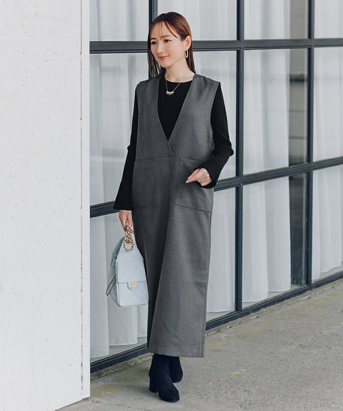 ソフトツイルポケットデザインディープVネックワンピース | ur's