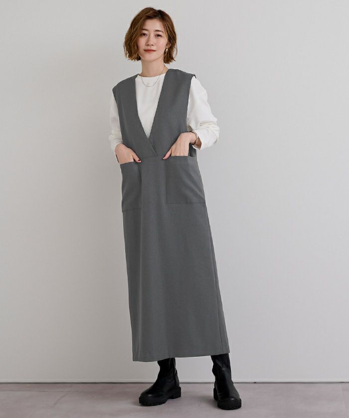 ソフトツイルポケットデザインディープVネックワンピース | ur's