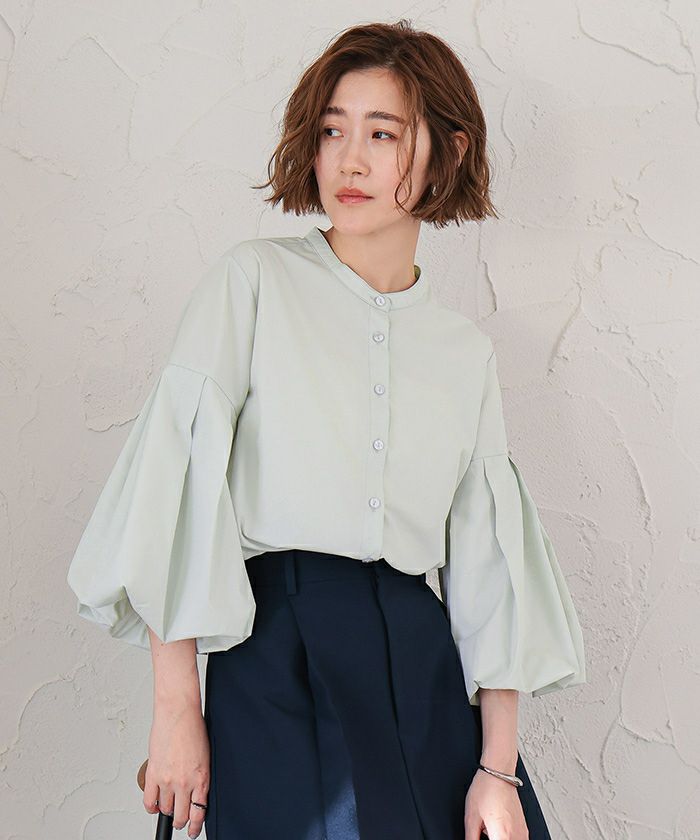 バンドカラー袖ボリュームブラウス【メール便可／100】 | ur's（ユアーズ）